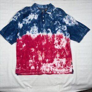 VTG Anonymous Raider Jeans Co Tie Dye Polo Shirt XL Mens Red Blue Y2K Americana